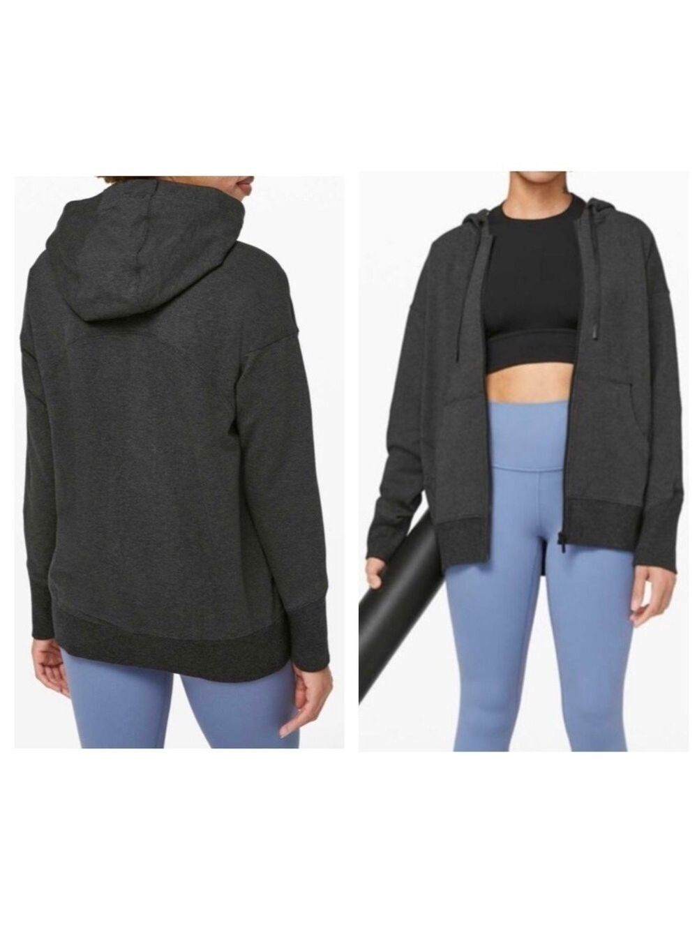 Lululemon Ready To Roll Hoodie Zip Up Heathered Black Relaxed Fit Sz 4 Like New